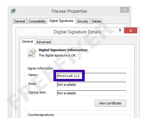 Screenshot of the MusicLab LLC certificate